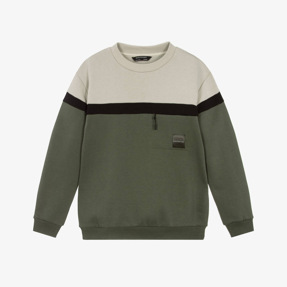 Mayoral Nukutavake-Boys Green Colourblock Jersey Sweatshirt | Childrensalon Outlet