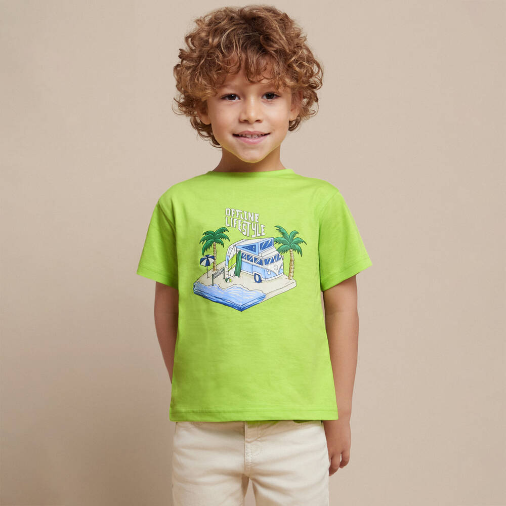 Mayoral Boys Green Cotton Camper Van T Shirt