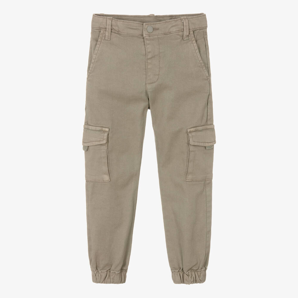 Boys Green Cotton Cargo Trousers