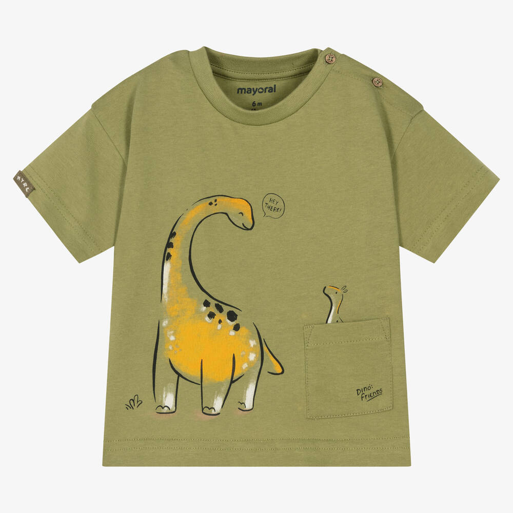 Mayoral - Зеленая хлопковая футболка с динозавром | Childrensalon