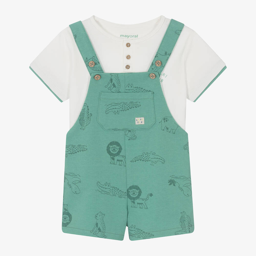 Mayoral-Boys Green Cotton Dungaree Shorts Set | Childrensalon Outlet
