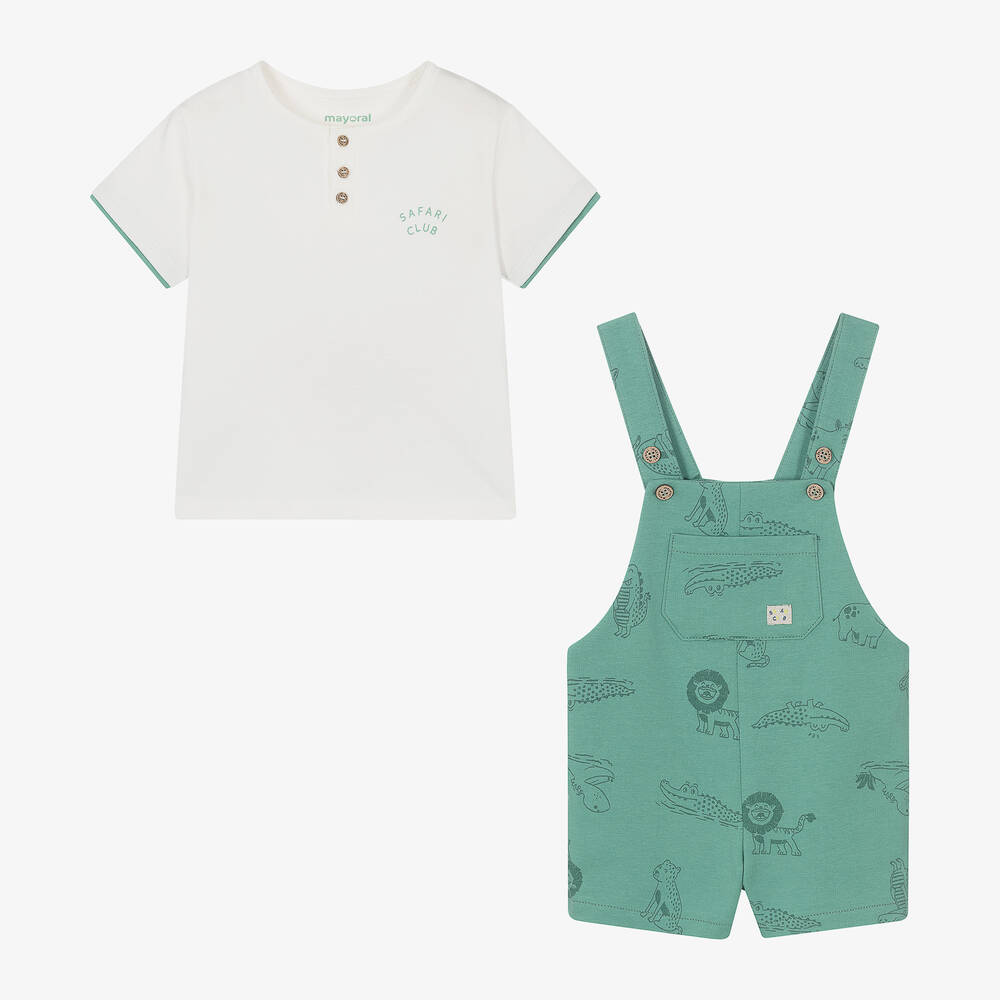 Mayoral-Boys Green Cotton Dungaree Shorts Set | Childrensalon Outlet