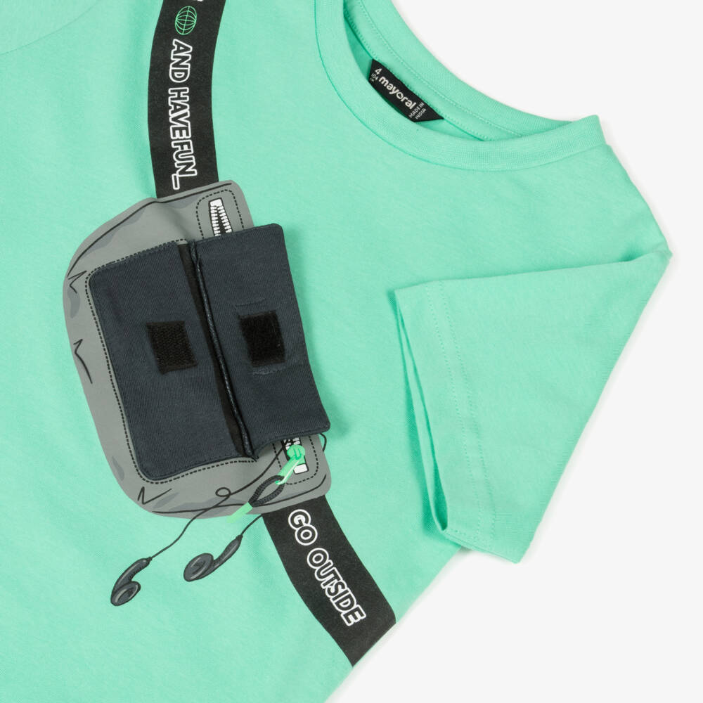 Mayoral-Boys Green Cotton Graphic Tee | Childrensalon Outlet
