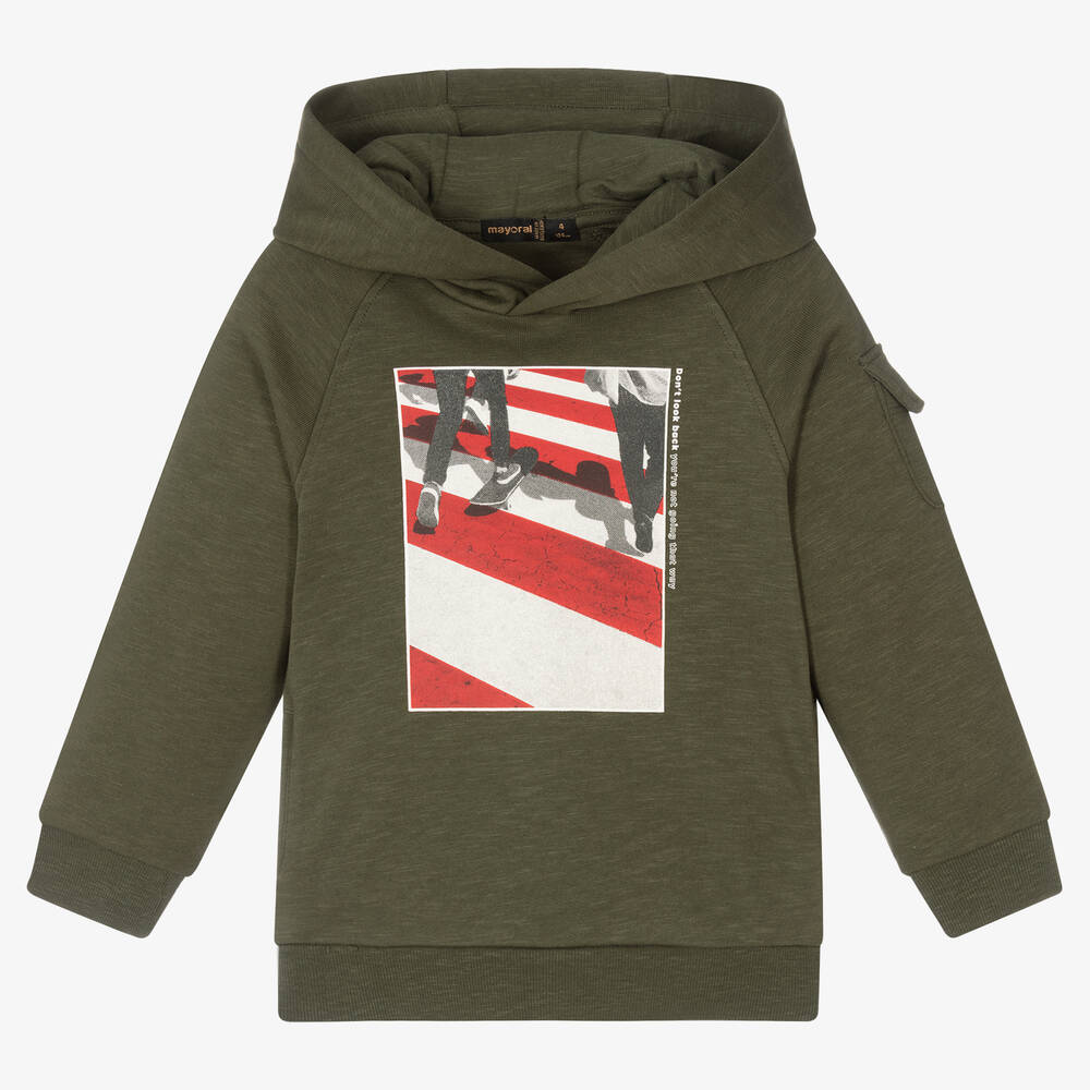 Mayoral - Boys Green Cotton Hooded Top | Childrensalon