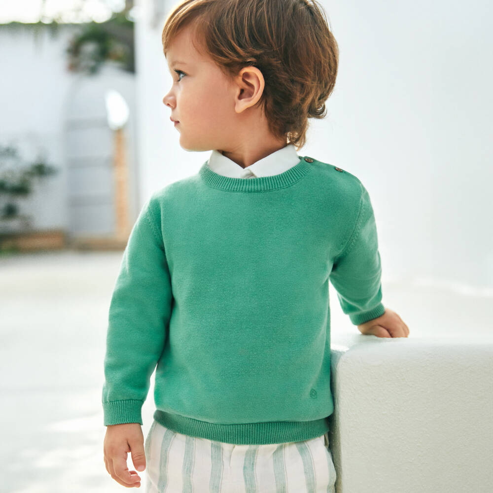 Mayoral-Boys Green Cotton Knit Sweater | Childrensalon Outlet