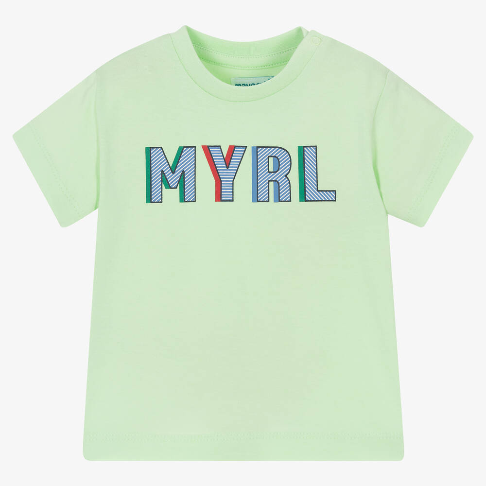Mayoral - Boys Green Cotton Logo T-Shirt | Childrensalon