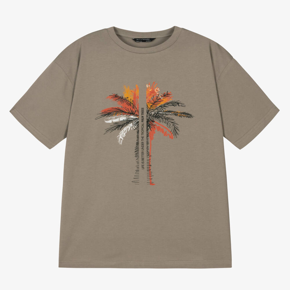 Mayoral Nukutavake - T-shirt vert en coton à palmiers | Childrensalon
