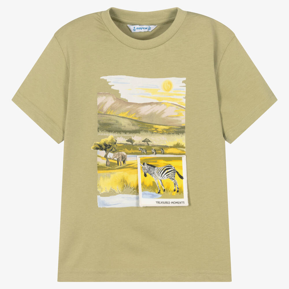 Mayoral - Boys Green Cotton Safari T-Shirt | Childrensalon