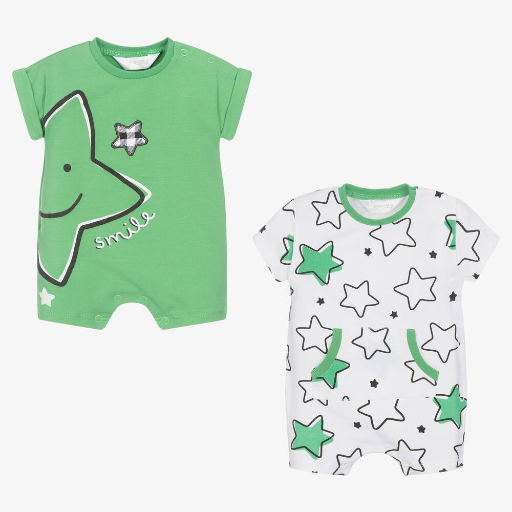 Mayoral - Boys Green Cotton Star Shorties (2 Pack) | Childrensalon