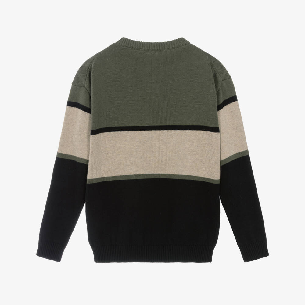 Mayoral Nukutavake-Boys Green Cotton & Wool Colourblock Sweater | Childrensalon Outlet
