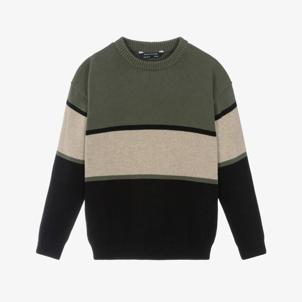 Mayoral Nukutavake-Boys Green Cotton & Wool Colourblock Sweater | Childrensalon Outlet