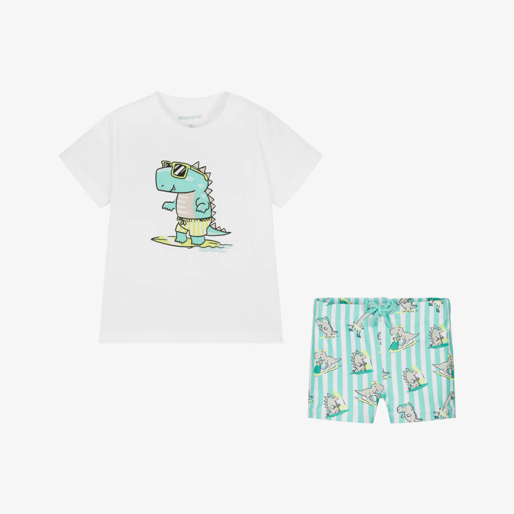 Mayoral-Boys Green Dino Swimwear Set | Childrensalon Outlet