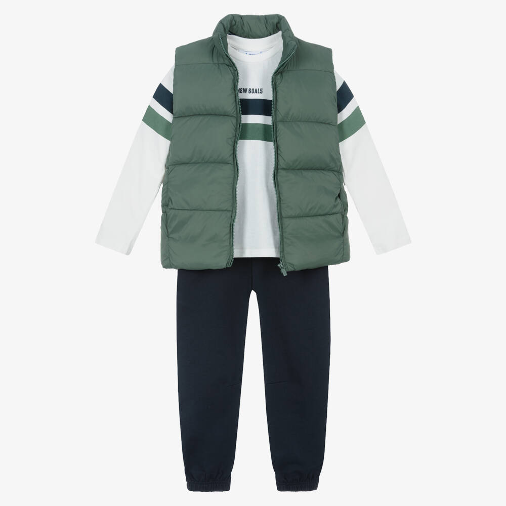 Mayoral-Boys Green Gilet & Navy Blue Trouser Set | Childrensalon Outlet