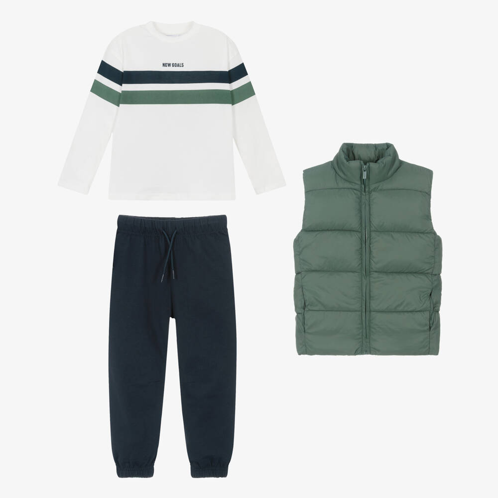 Mayoral-Boys Green Gilet & Navy Blue Trouser Set | Childrensalon Outlet