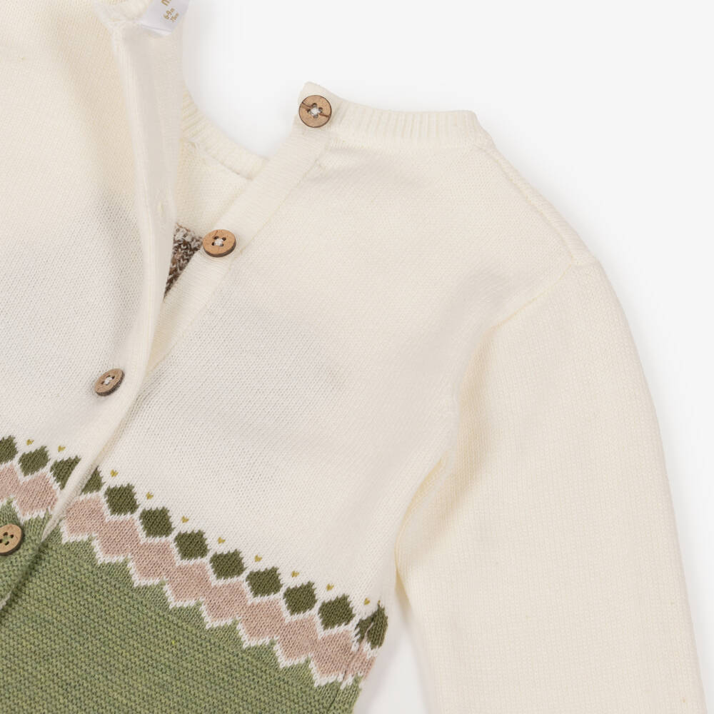 Mayoral Newborn-Boys Green & Ivory Cotton Knit Babygrow with Bear & Lion | Childrensalon Outlet