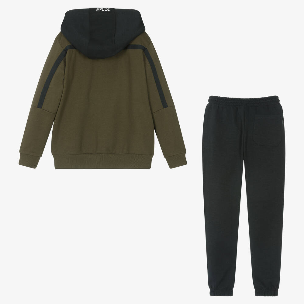Mayoral Nukutavake Boys Green Navy Blue Cotton Tracksuit Childrensalon Outlet