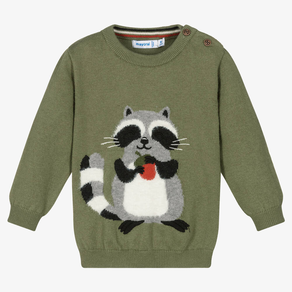 Mayoral - Зеленый свитер с енотом для мальчиков | Childrensalon