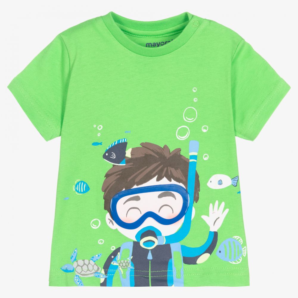 Mayoral - Зеленая футболка с аквалангистом для мальчиков | Childrensalon