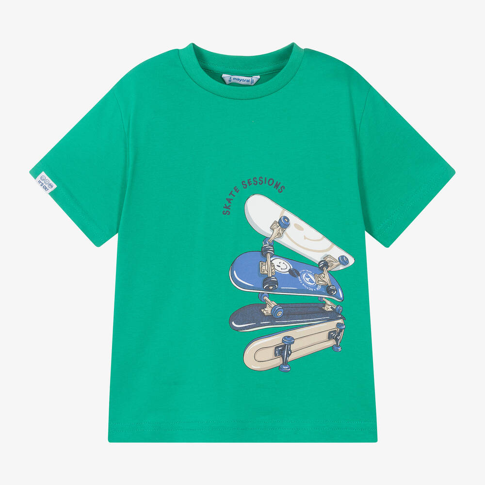 Mayoral-Boys Green Skateboard Graphic T-Shirt | Childrensalon Outlet