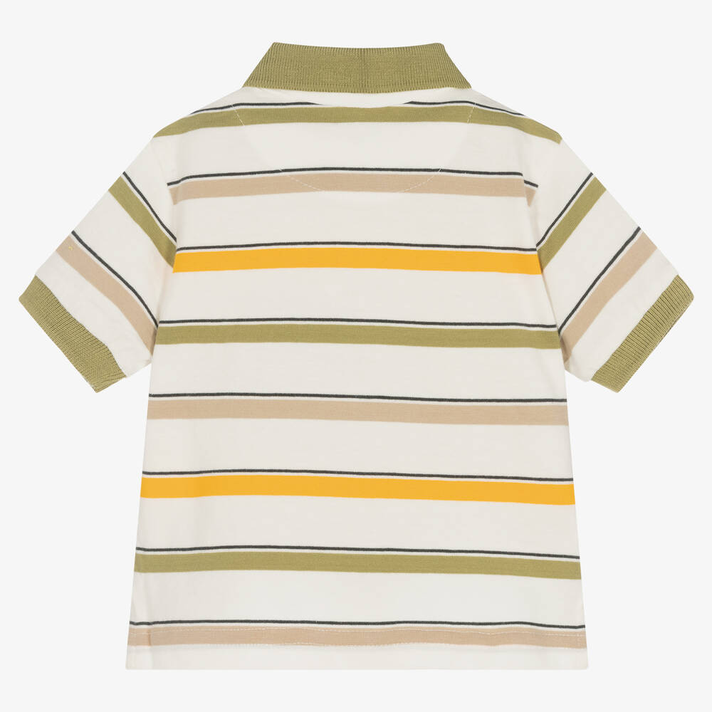 مايورال-توب بولو قطن عضوي جيرسي مقلم لون أخضر وعاجي | Childrensalon Outlet