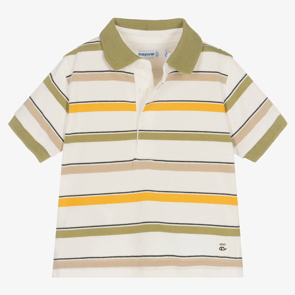 مايورال-توب بولو قطن عضوي جيرسي مقلم لون أخضر وعاجي | Childrensalon Outlet