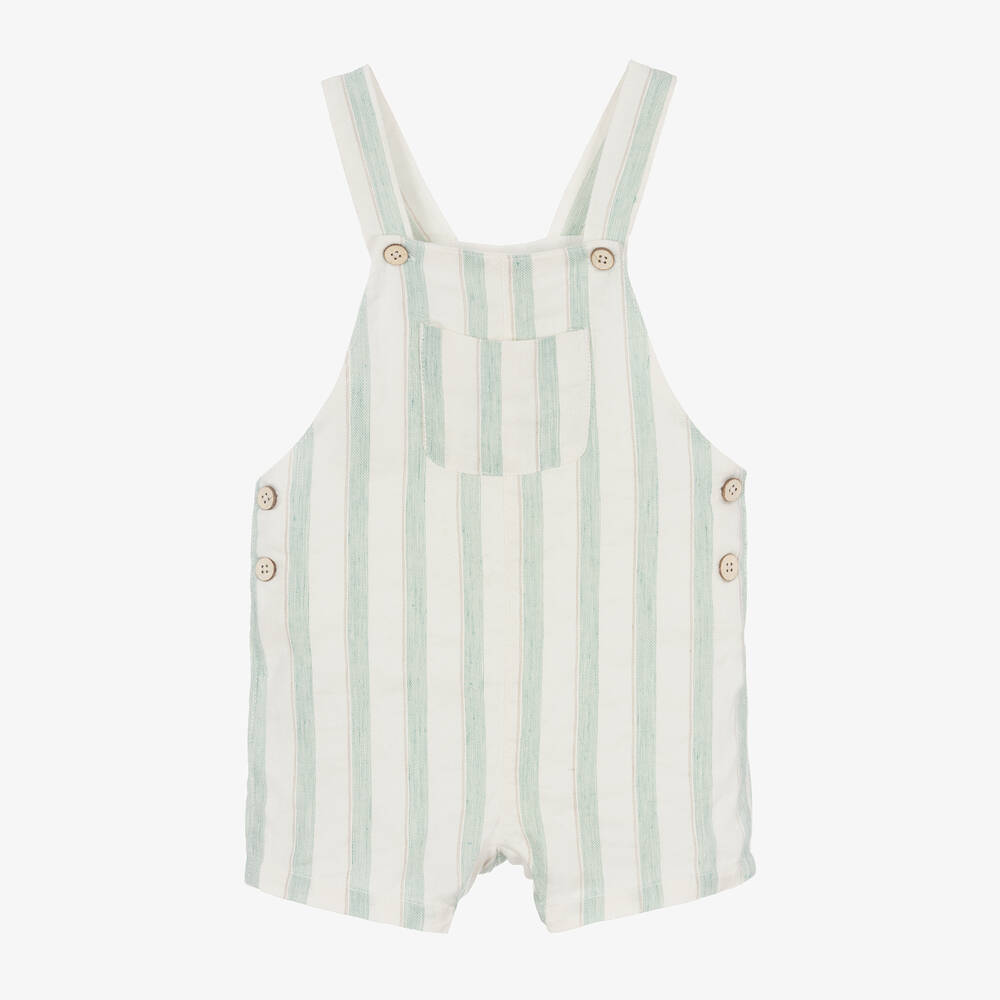 Mayoral-Boys Green Striped Cotton & Linen Dungaree Shorts | Childrensalon Outlet