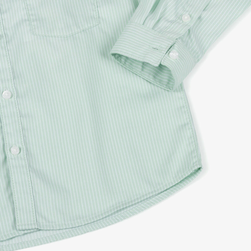 Mayoral-Boys Green Striped Cotton Long-Sleeved Shirt | Childrensalon Outlet