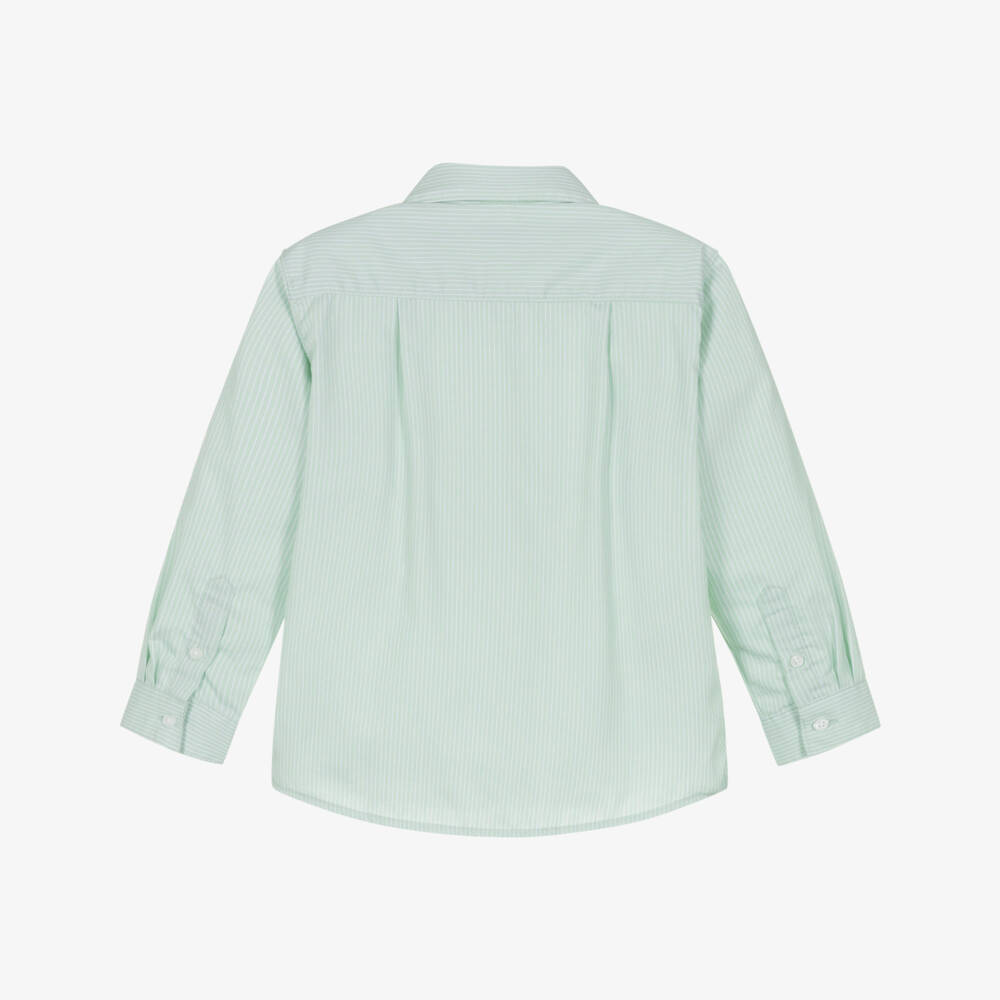 Mayoral-Boys Green Striped Cotton Long-Sleeved Shirt | Childrensalon Outlet