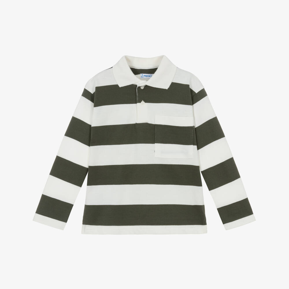 Mayoral-Рубашка поло из хлопка в зелёную полоску для мальчиков | Childrensalon Outlet