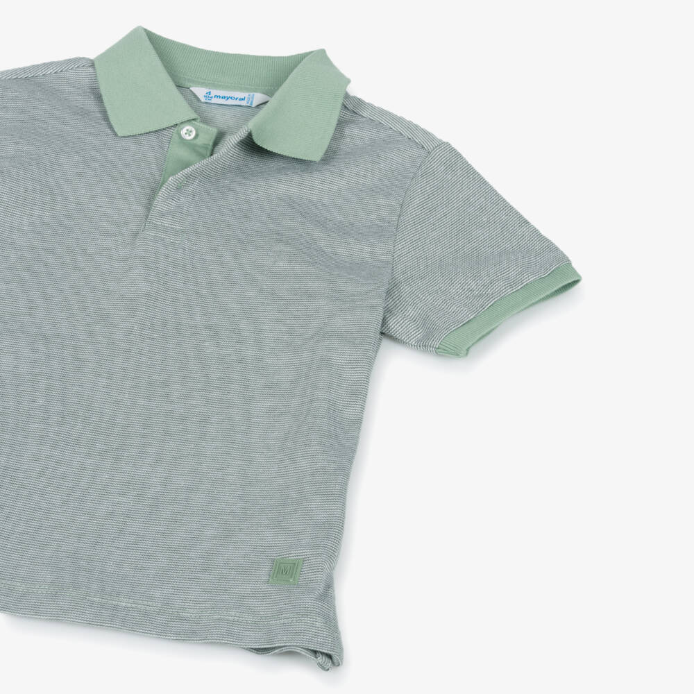 Mayoral-Boys Green Striped Cotton Polo Top | Childrensalon Outlet
