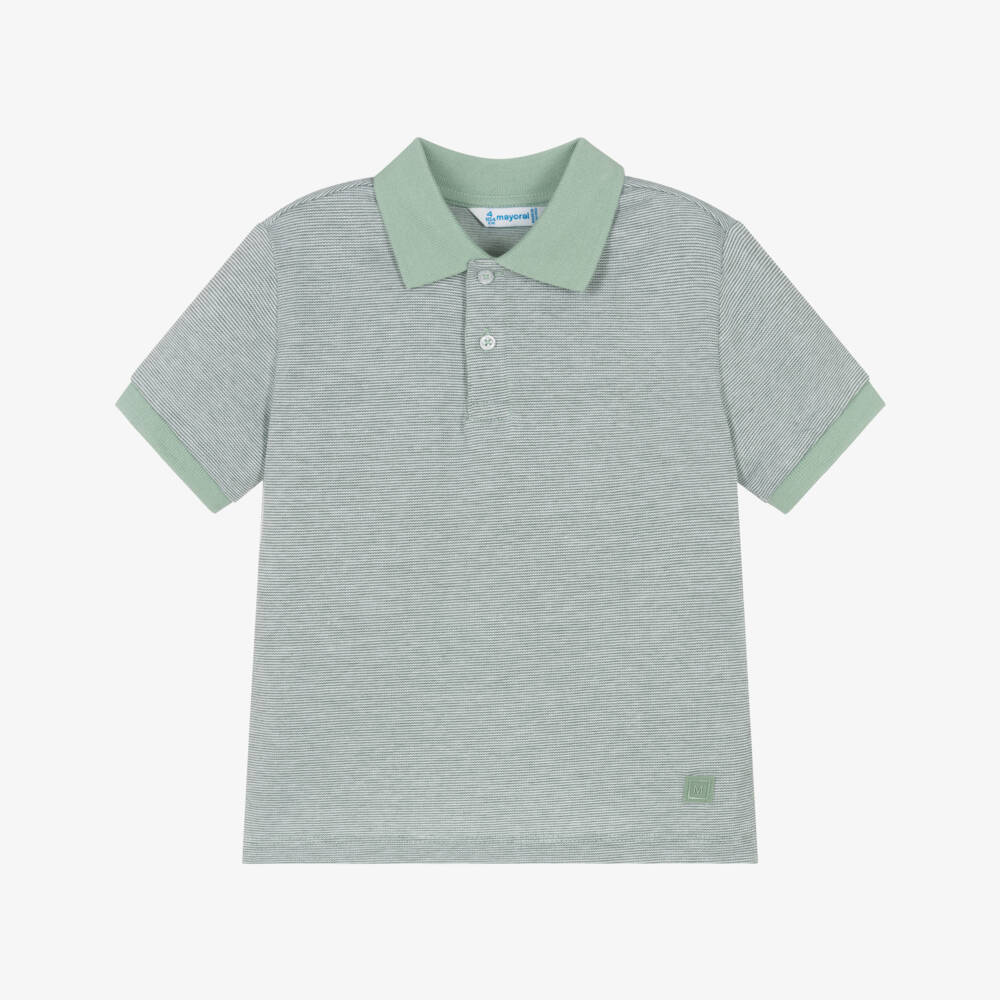 Mayoral-Boys Green Striped Cotton Polo Top | Childrensalon Outlet