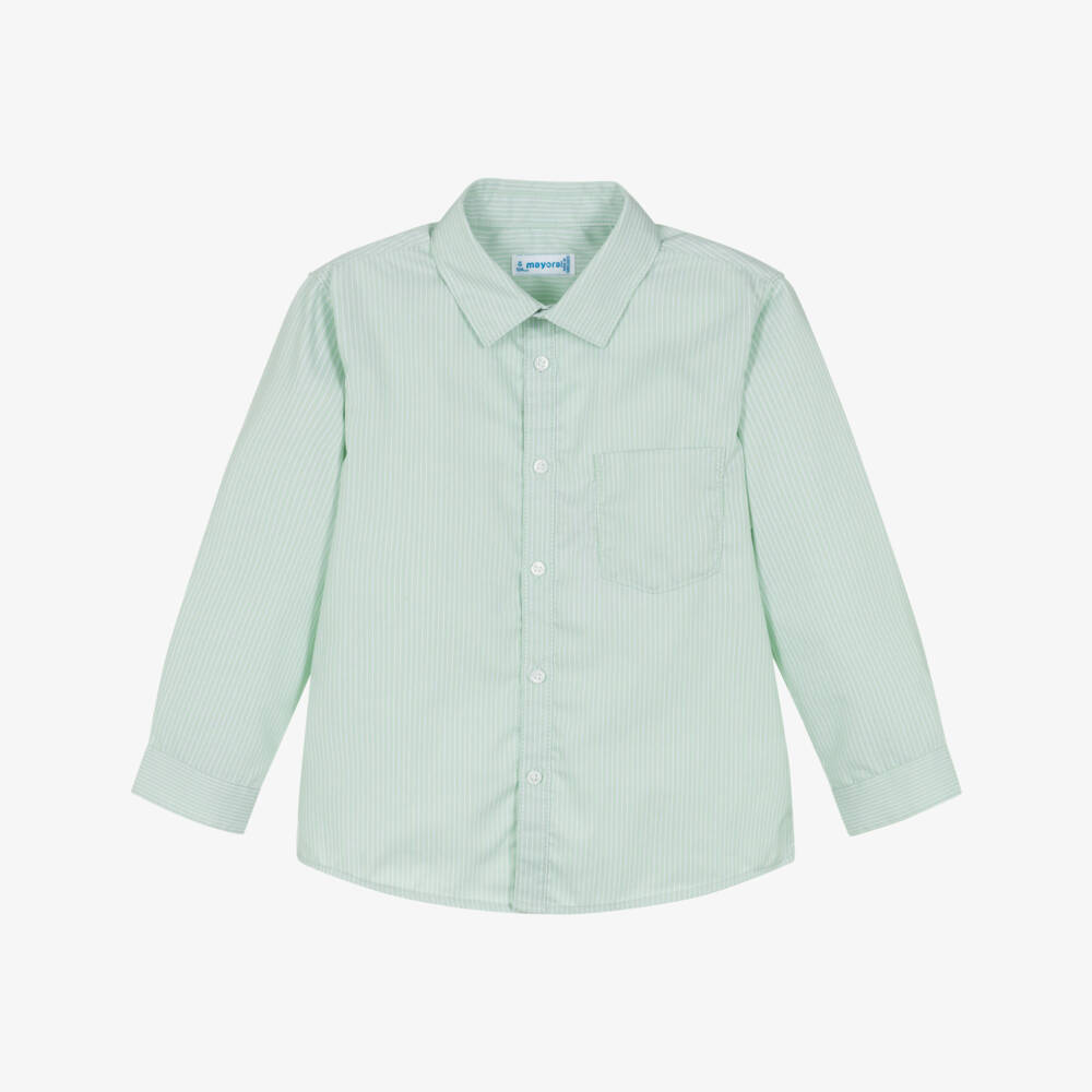Mayoral-Boys Green Striped Cotton Shirt | Childrensalon Outlet