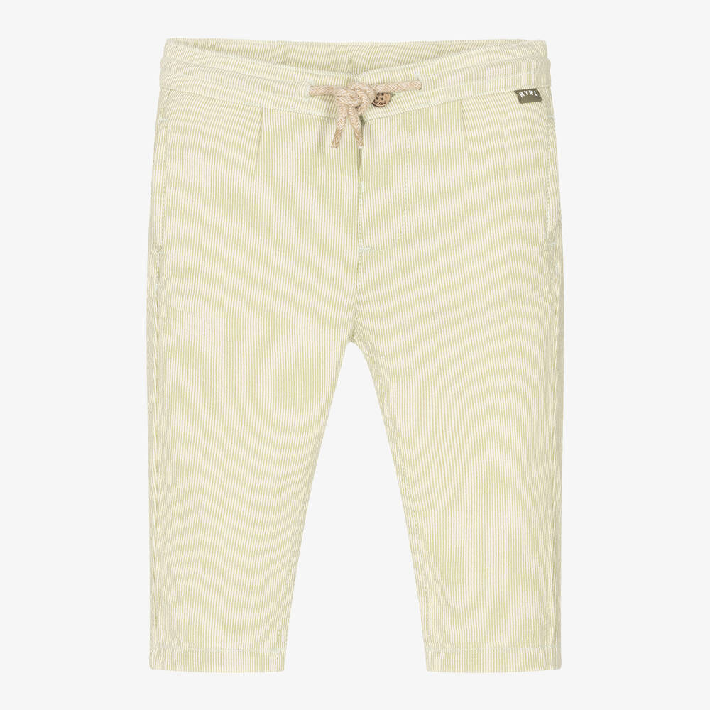 Mayoral-Boys Green Striped Cotton Trousers | Childrensalon Outlet