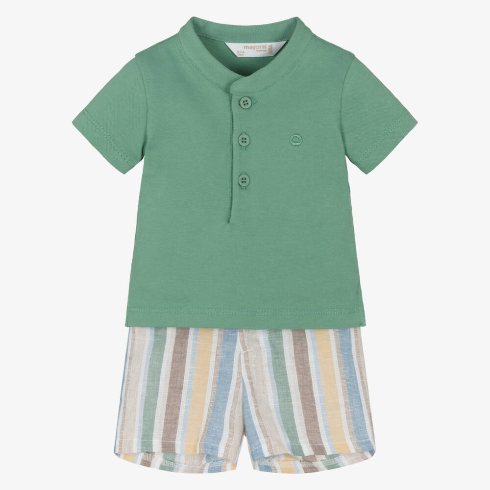 Mayoral Newborn-Boys' Green Striped Summer Ensemble | Childrensalon Outlet