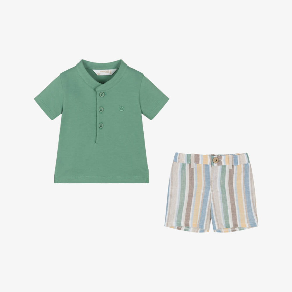 Mayoral Newborn-Boys' Green Striped Summer Ensemble | Childrensalon Outlet