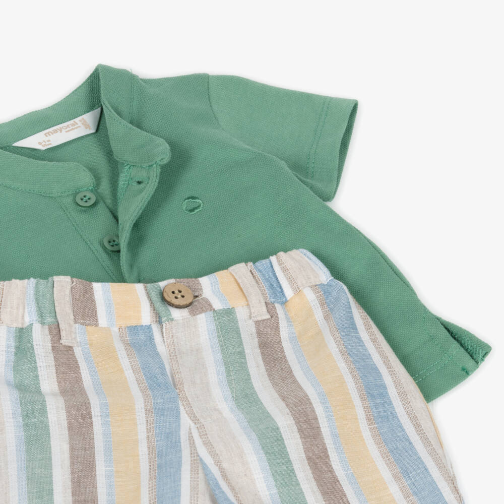 Mayoral Newborn-Boys' Green Striped Summer Ensemble | Childrensalon Outlet