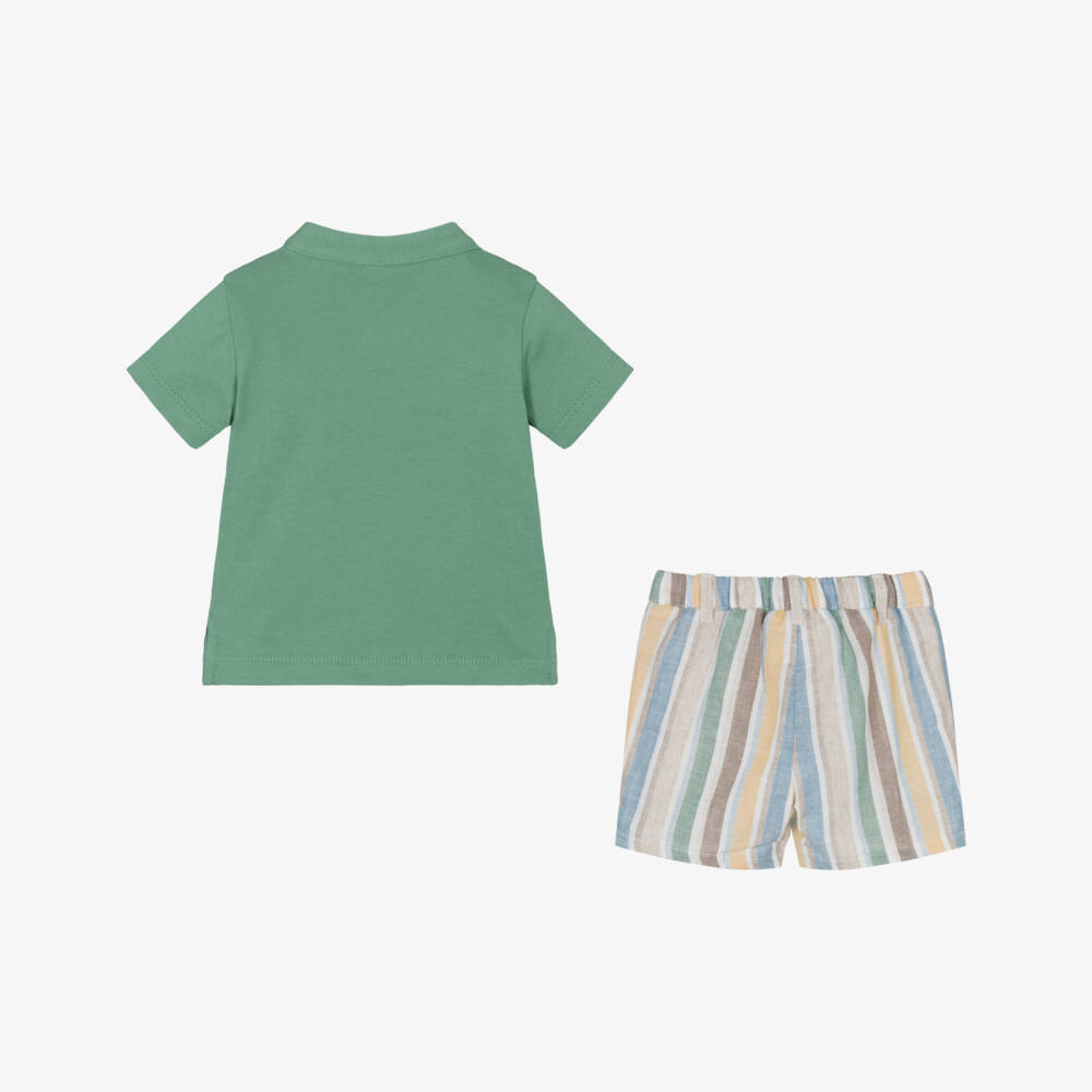 Mayoral Newborn-Boys' Green Striped Summer Ensemble | Childrensalon Outlet