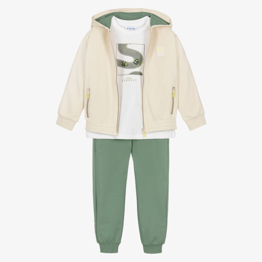 Mayoral-Boys Green & White Car Tracksuit | Childrensalon Outlet