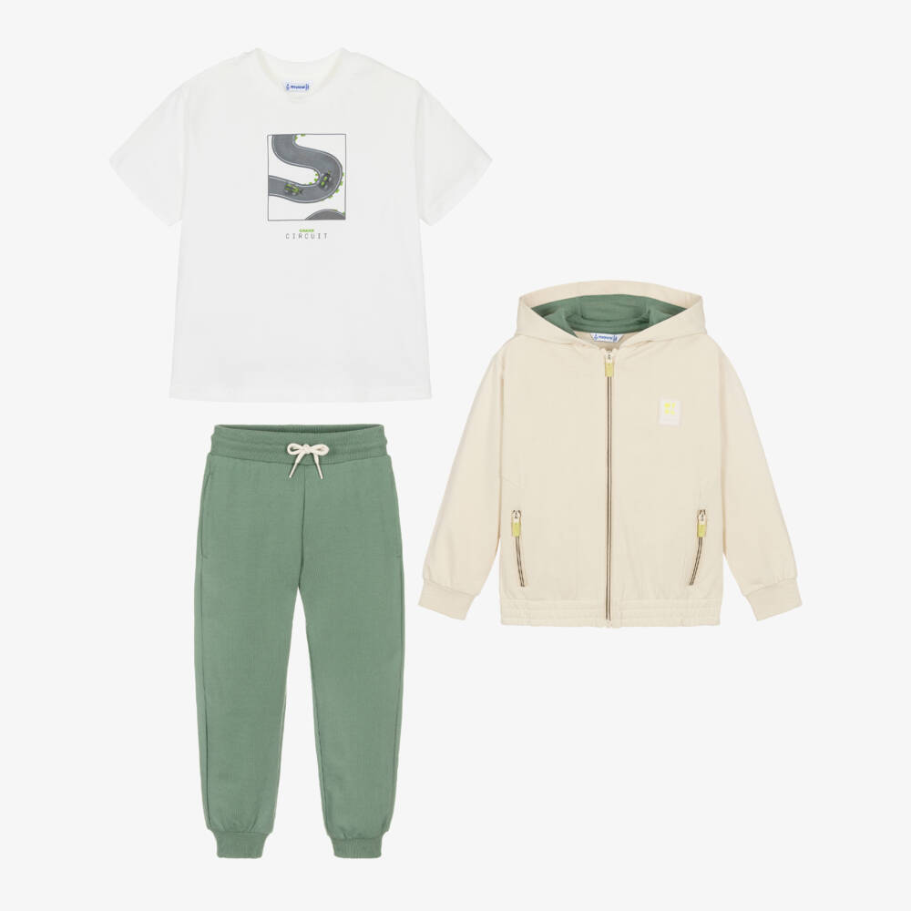 Mayoral-Boys Green & White Car Tracksuit | Childrensalon Outlet