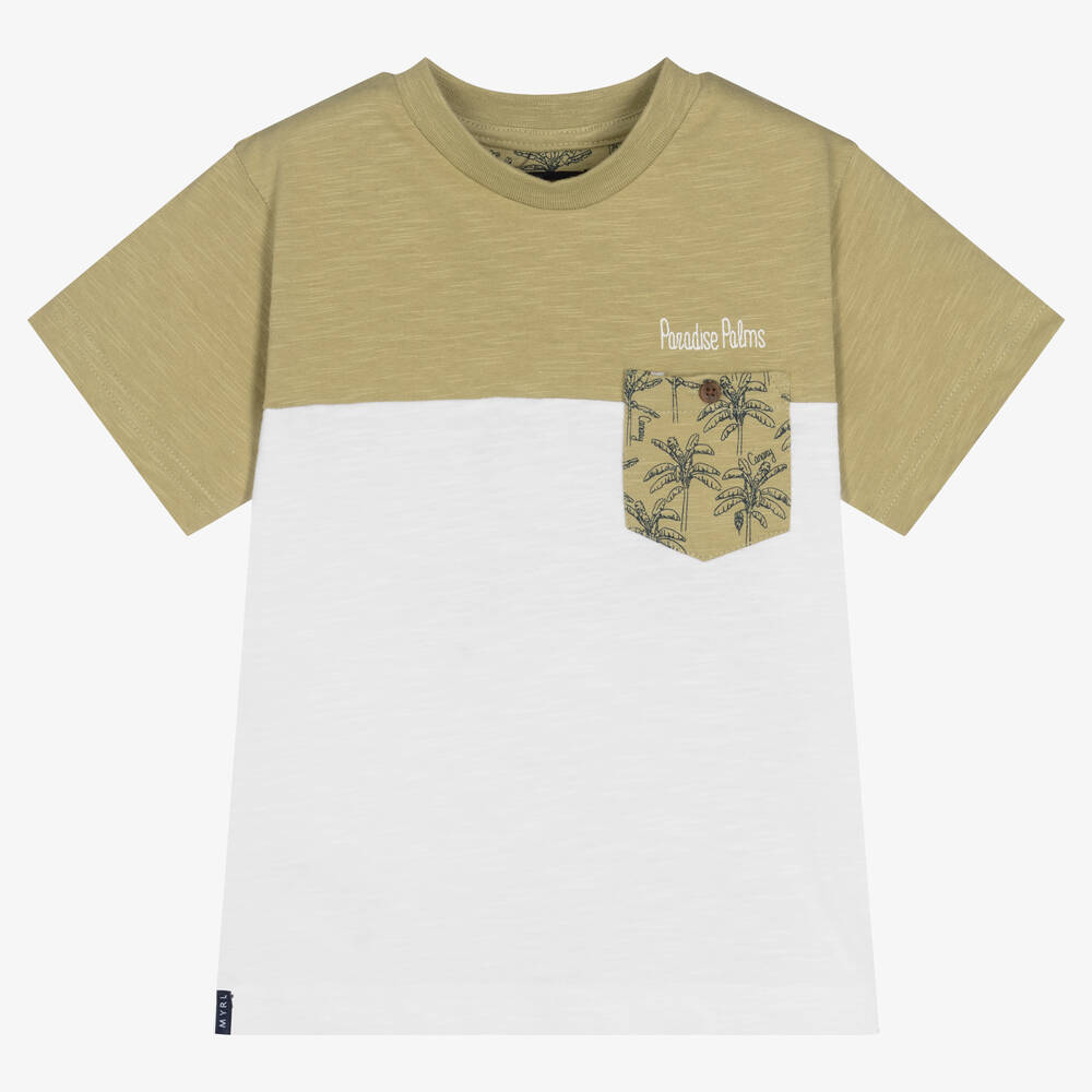 Mayoral - Boys Green & White Cotton Palm T-Shirt | Childrensalon