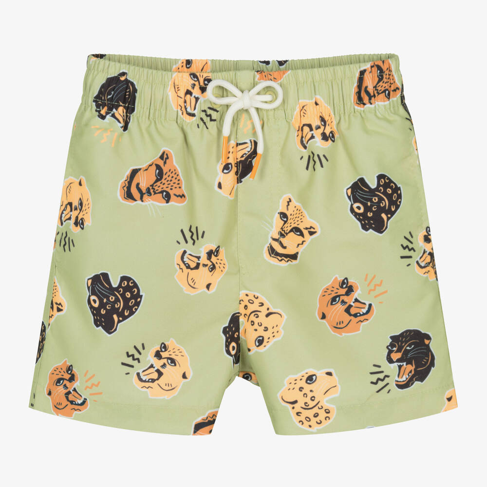 Mayoral Boys Green Wild Cat Print Swim Shorts Childrensalon Outlet