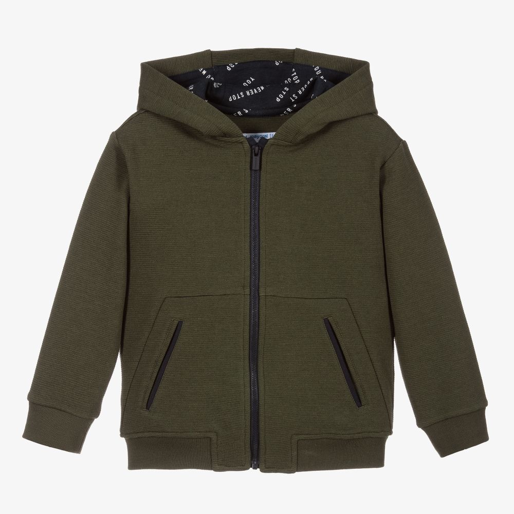 Mayoral - Boys Green Zip-Up Hooded Top | Childrensalon
