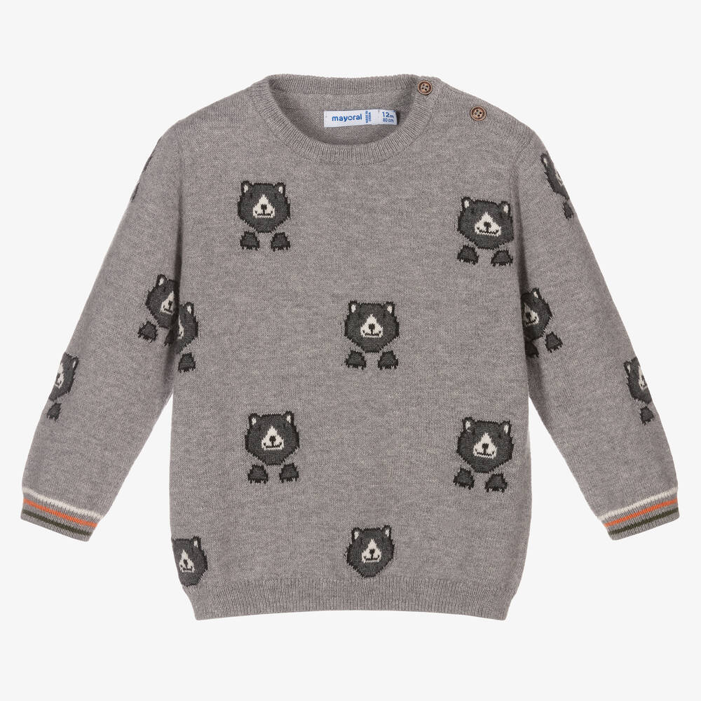 Mayoral - Серый вязаный свитер с медвежатами для мальчиков | Childrensalon