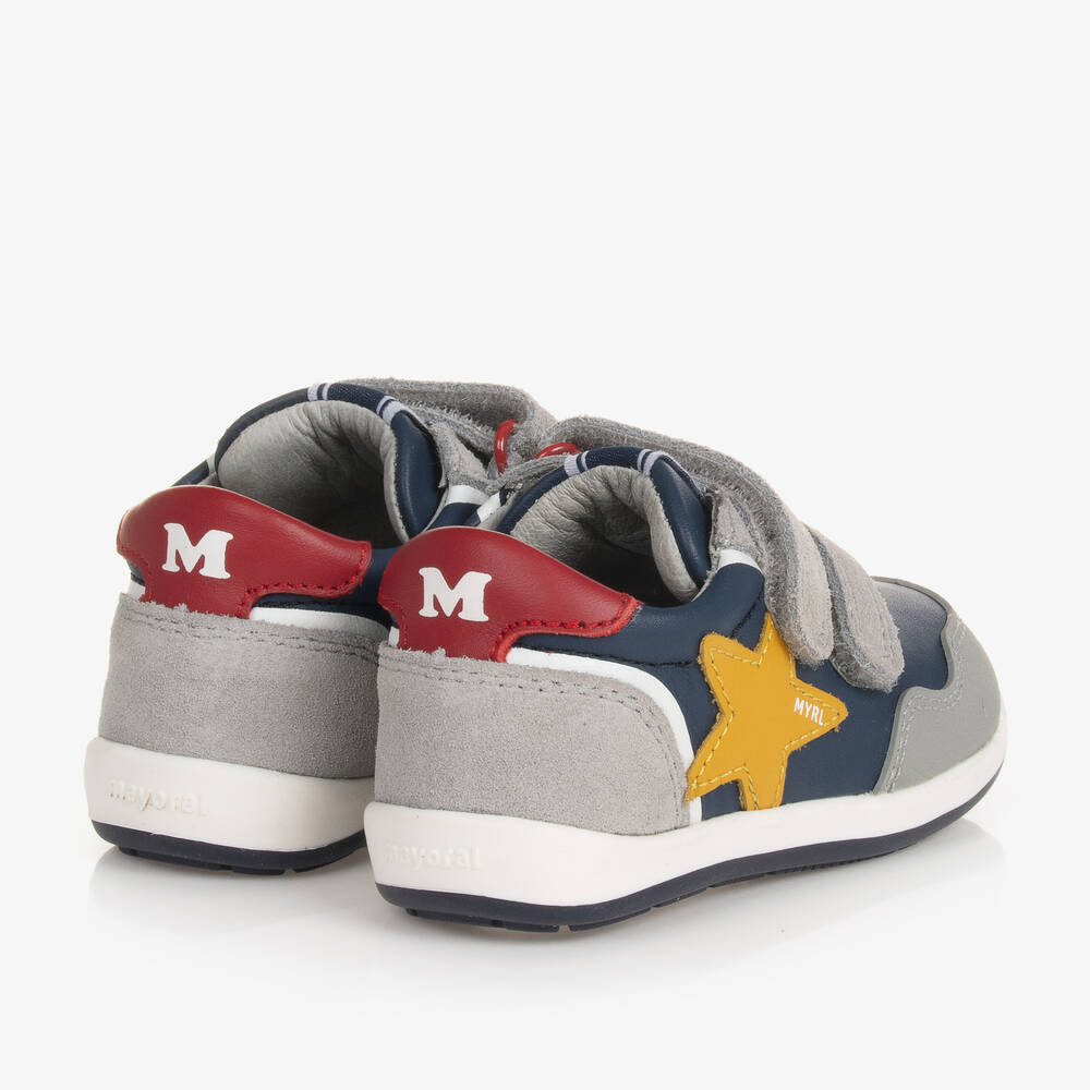 Mayoral-Серо-синие кожаные кроссовки со звездами | Childrensalon Outlet