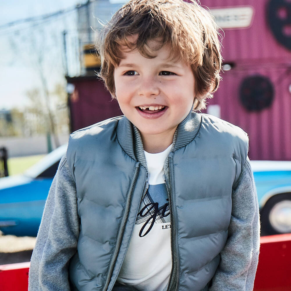 Mayoral-Boys Grey-Blue Quilted Vest | Childrensalon Outlet