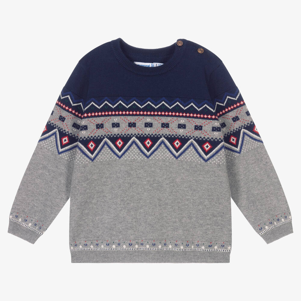 Mayoral-Boys Grey & Blue Sweater | Childrensalon Outlet