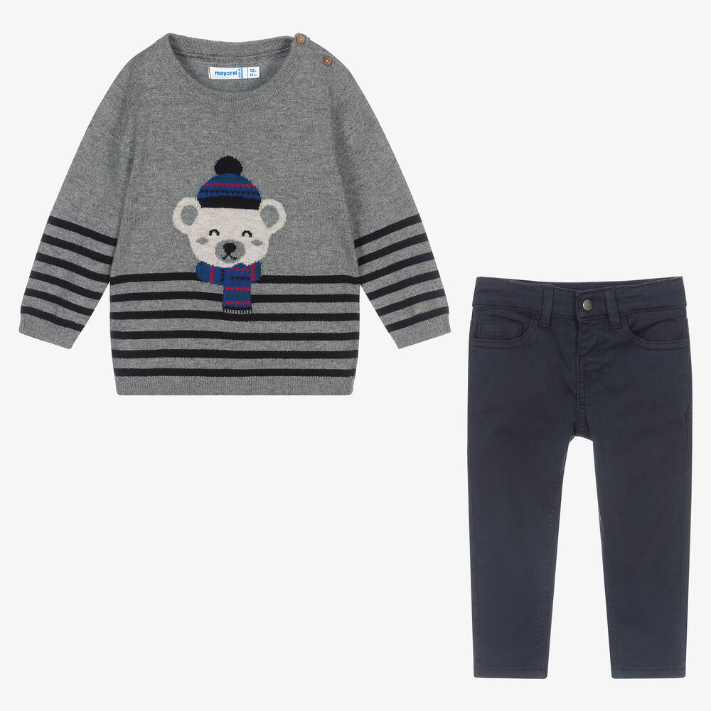 مايورال-طقم بنطلون أطفال ولادي قطن لون رمادي وكحلي | Childrensalon Outlet