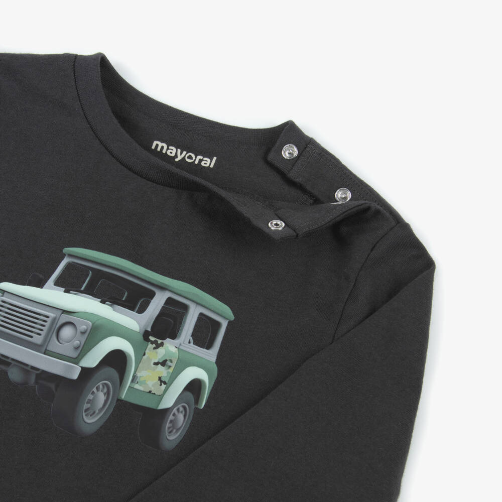 Mayoral-Boys Grey Car Print Cotton Jersey Top | Childrensalon Outlet