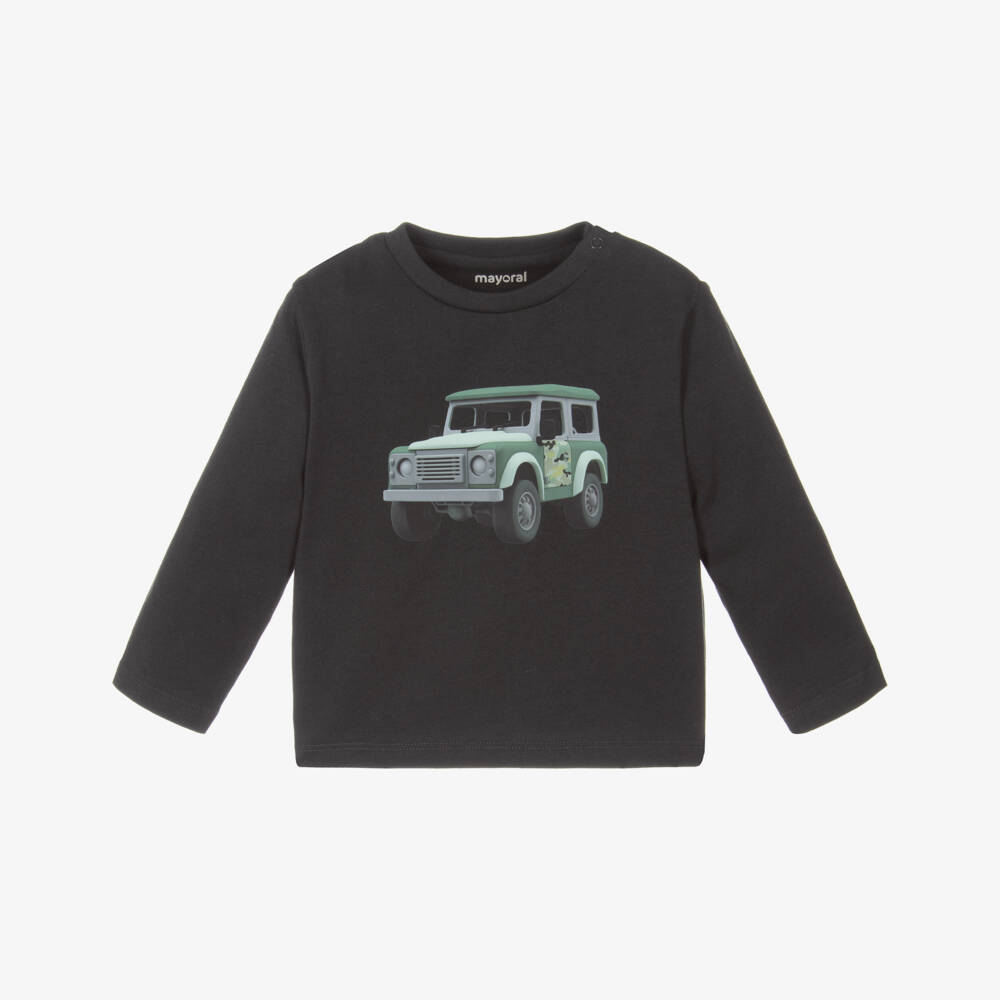 Mayoral-Boys Grey Car Print Cotton Jersey Top | Childrensalon Outlet
