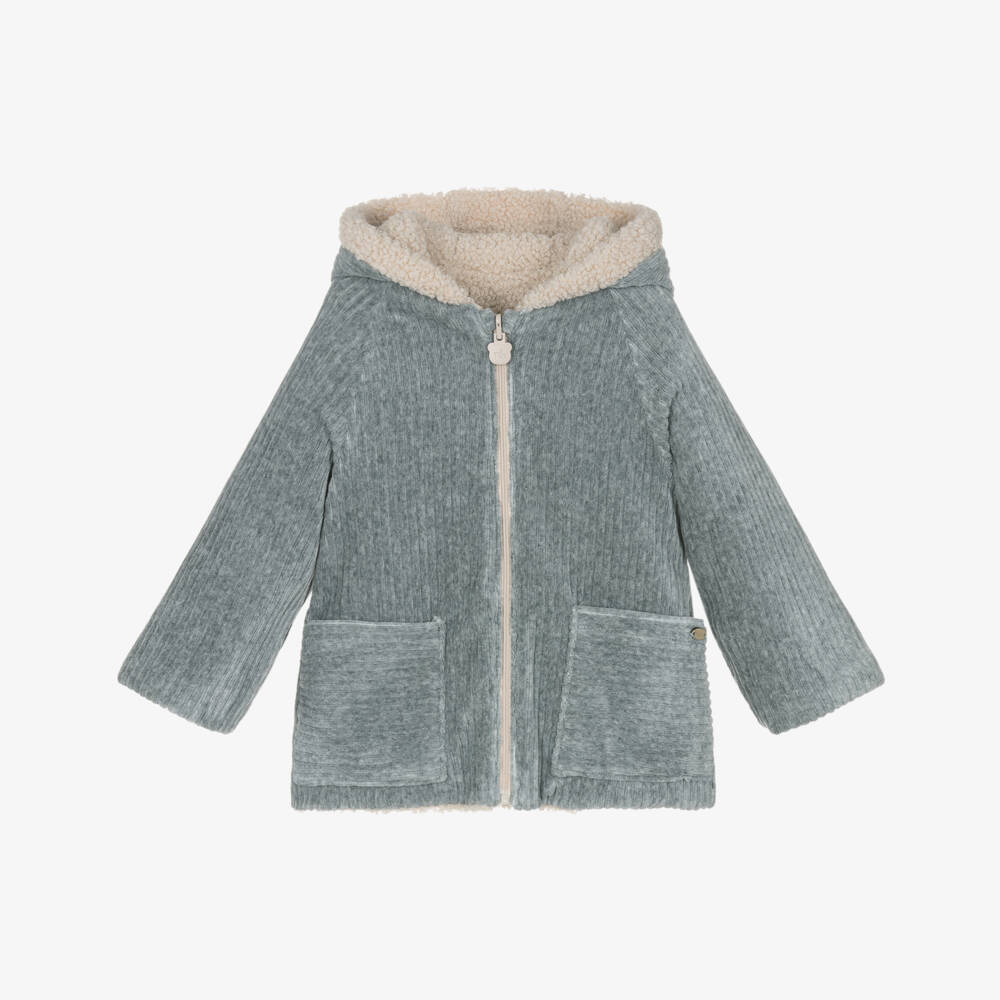 Mayoral Newborn-Grey Velour & Beige Teddy Fleece Reversible Baby Pram Coat | Childrensalon Outlet